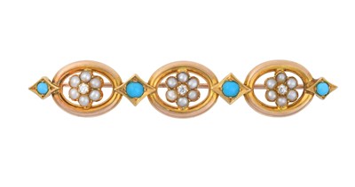 Lot 2401 - A Split Pearl, Diamond and Turquoise Brooch,...