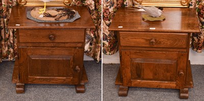 Lot 1403 - A Pair of Early 20th Century Oak Bedside...