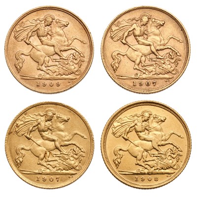 Lot 134 - 4x Edward VII, Half Sovereigns, (2x)1907, 1908...
