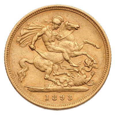 Lot 100 - Victoria, Half Sovereign 1893, old head,...