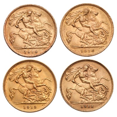 Lot 152 - 4x George V, Half Sovereigns, 1911, 1913 and...
