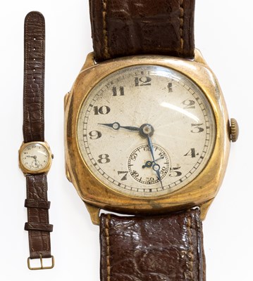 Lot 384 - A 9 Carat Gold Cushion Shaped Wristwatch,...