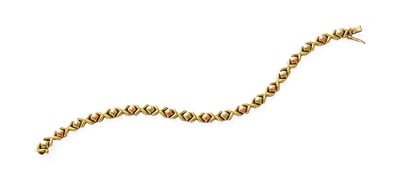 Lot 200 - A 9 Carat Tri-Colour Gold Fancy Link Bracelet,...