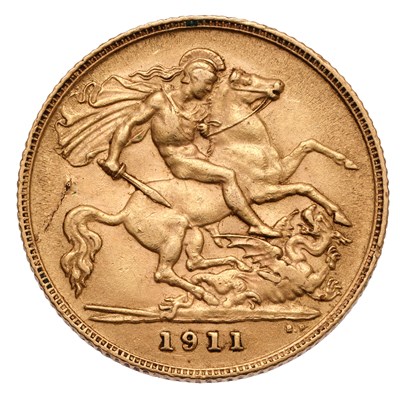 Lot 225 - George V, Half Sovereign 1911; scratch to left...