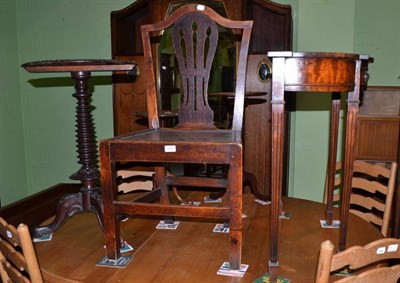 Lot 325 - Victorian tripod table, 18th century oak chair, two tripod wine tables and reproduction table