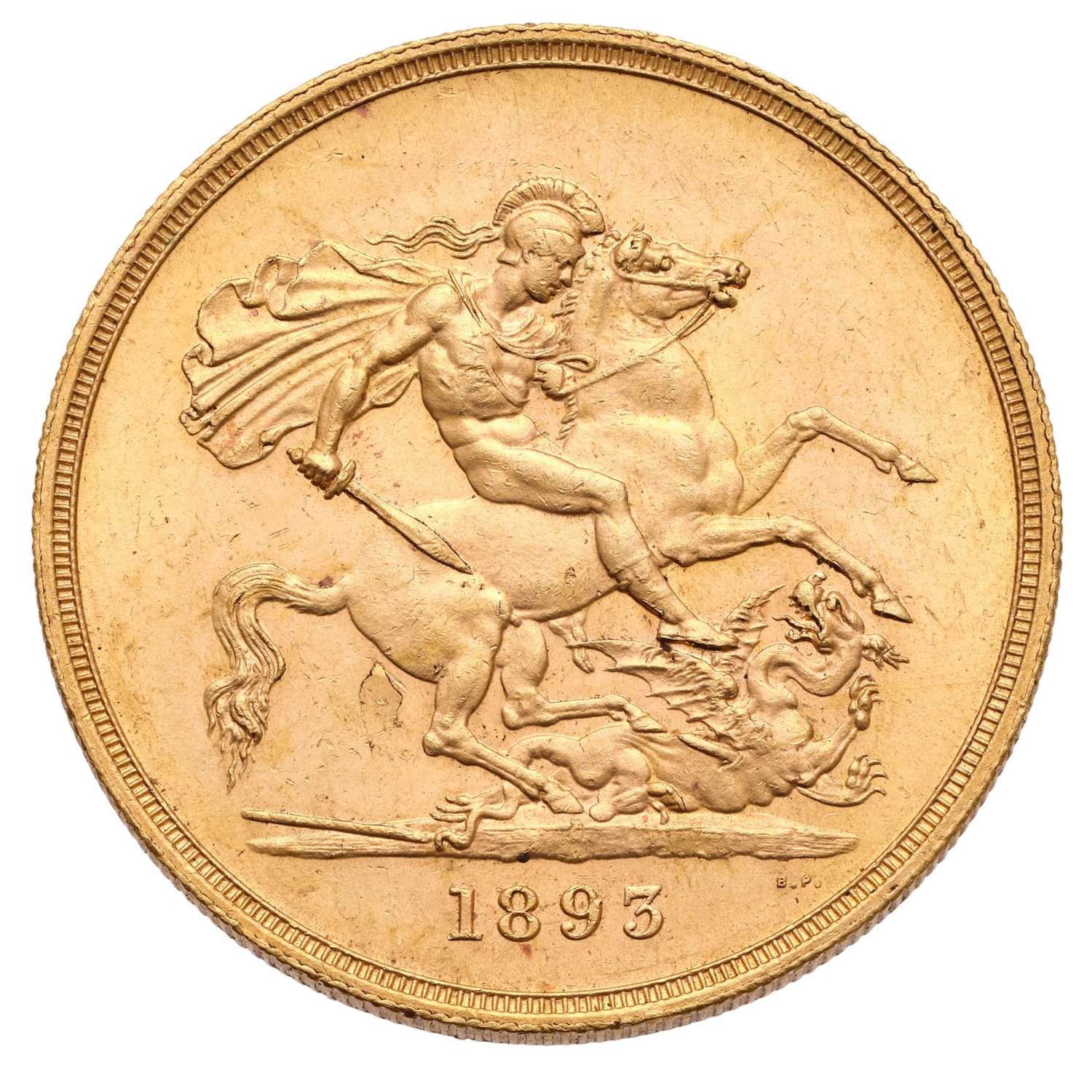 Lot 133 - Victoria, Five Pounds 1893, old veiled bust...