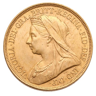 Lot 133 - Victoria, Five Pounds 1893, old veiled bust...