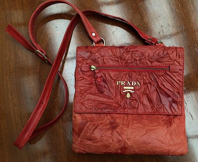 Lot 1226 - Prada Red Leather Wrinkled/Creased Shoulder...