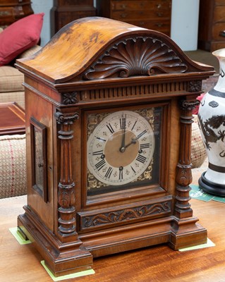 Lot 1342 - A Walnut Chiming Table Clock, circa 1900, the...