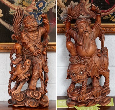 Lot 157 - A Pair of Chinese Hardwood Figures, circa 1900,...