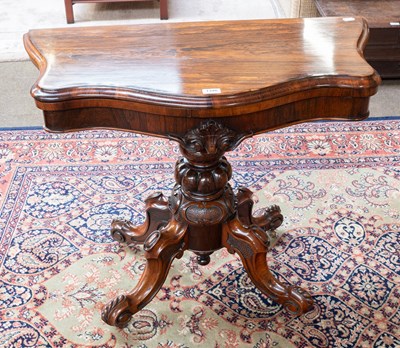 Lot 1346 - A Victorian Rosewood Fold-over Card Table with...