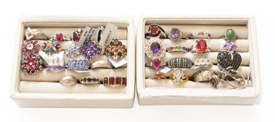 Lot 229 - Thirty-Two Silver and White Metal Multi-Gem...