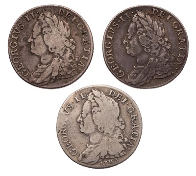 Lot 35 - 3x George II, Shillings, comprising: 1746 LIMA,...