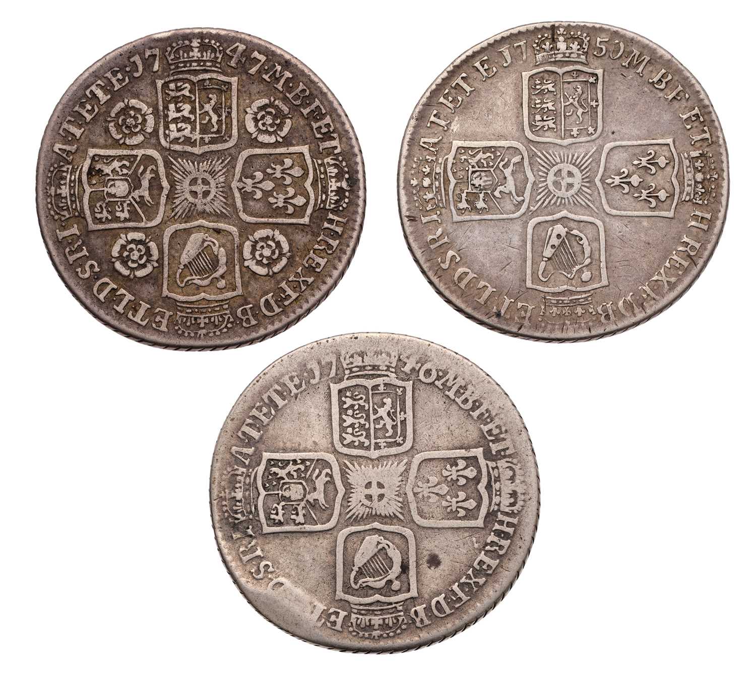 Lot 35 - 3x George II, Shillings, comprising: 1746 LIMA,...