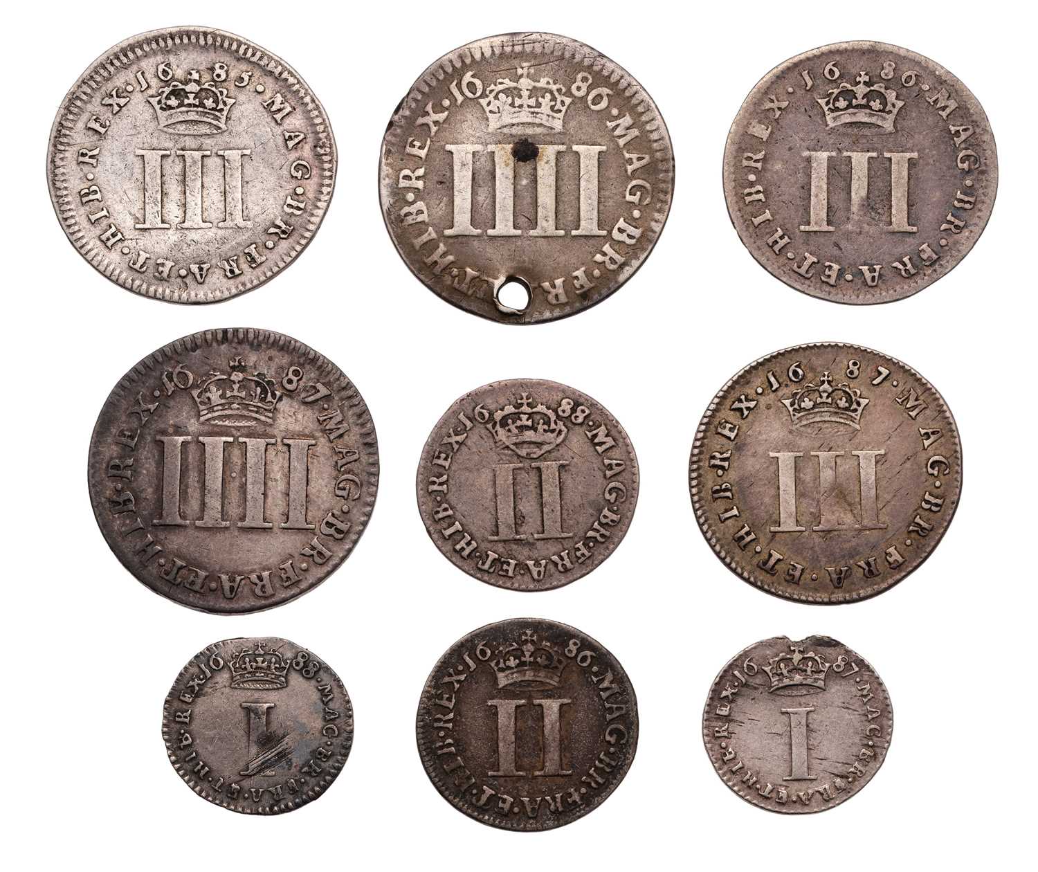 Lot 68 - Assorted James II, Maundy Oddments, 9 coins to...