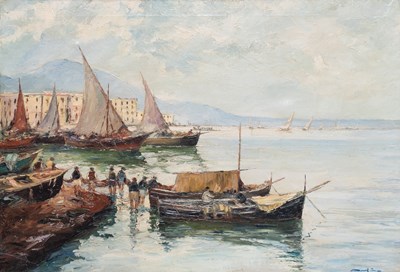 Lot 1052 - Continental School (20th Century) Harbour with...