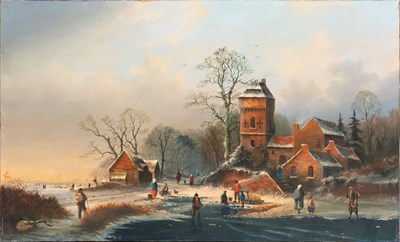 Lot 1059 - Dutch School (19th Century) Frozen lake with...