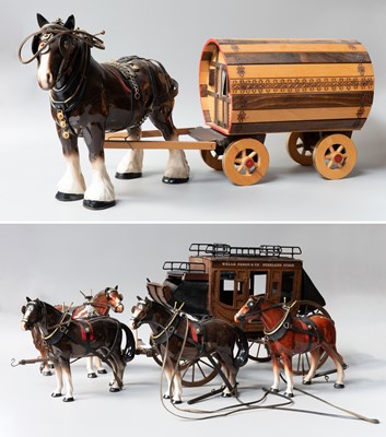 Lot 1149 - A Harnessed Shire Horse, towing a bow topped...
