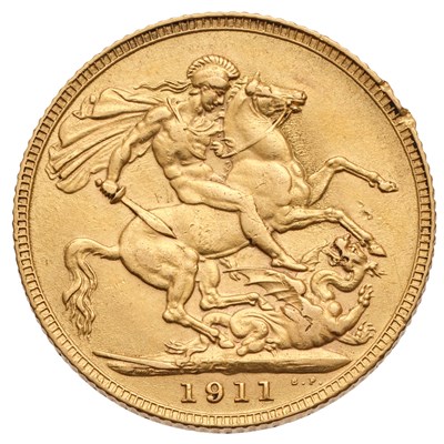 Lot 207 - George V, Sovereign 1911; a couple of edge...