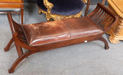 Lot 1242 - A Mahogany X-Form Window Seat with Leather...