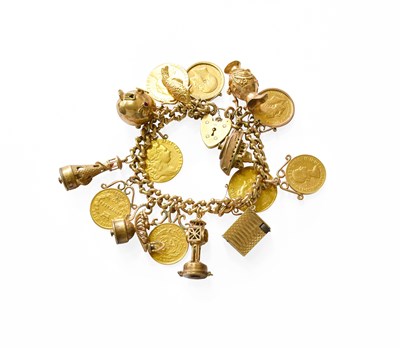 Lot 191 - A Curb Link Bracelet, suspending sixteen...