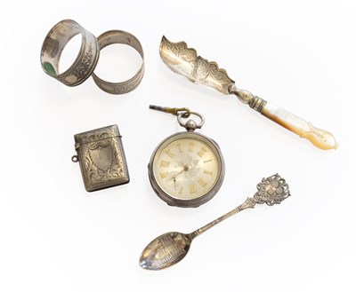 Lot 380 - Silver Pocket Watch, Pair of Silver Napkin...