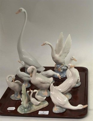 Lot 7 - Three Lladro figures of ducks and seven Nao examples