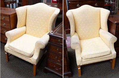 Lot 1333 - A Pair of Reproduction Wing Back Arm chairs
