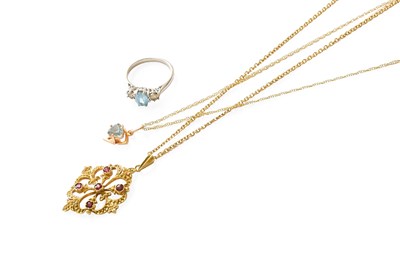 Lot 192 - A 9 Carat White Gold Blue Topaz and Diamond...