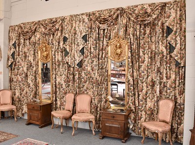 Lot 1255 - Four Pairs of Floral Chintz Curtains, Marine...