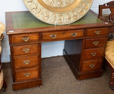 Lot 1392 - A 20th Century Green Leather Inset Mahogany...
