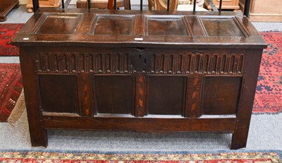 Lot 1415 - An 18th Century Oak Four-Panelled Coffer,...