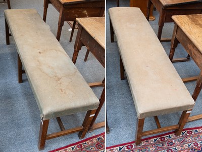 Lot 1424 - A Pair of 5' Mahogany-Framed Hall Benches,...