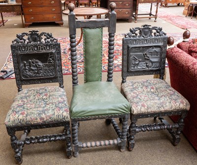 Lot 1353 - A Pair of Victorian Carved and Ebonised Side...