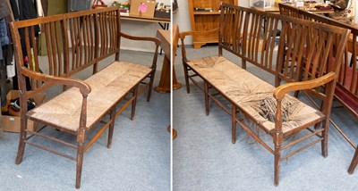 Lot 1425 - A Pair of Victorian 6' Slat Back Benches, with...