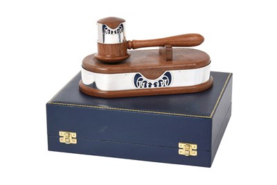 Lot An Elizabeth II Silver-Mounted Wood Gavel and Stand