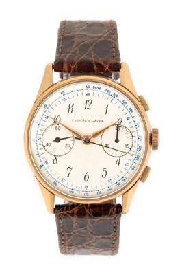 Lot 2462 - An 18 Carat Gold Chronograph Wristwatch, circa...