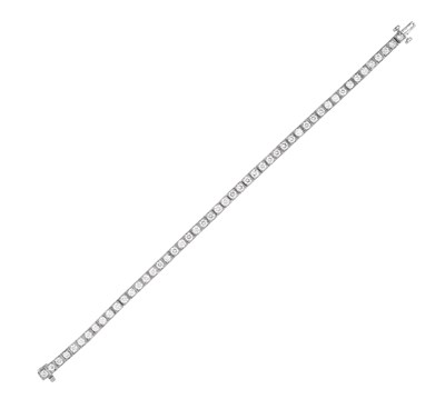 Lot 2240 - A Diamond Line Bracelet the fifty round...
