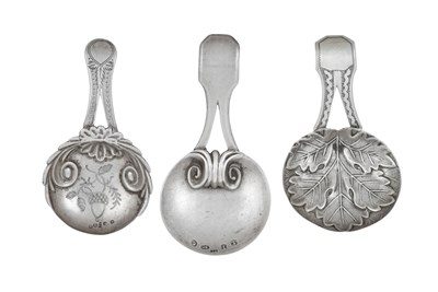 Lot Three George III Silver Caddy-Spoons, by John...