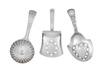 Lot Three George III Silver Caddy-Spoons, by...
