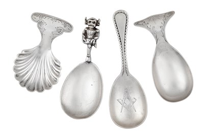 Lot Four George V Silver Caddy-Spoons, Two by A. J....