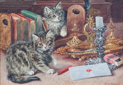Lot 329 - Wilson Hepple (1854-1937) Two tabby kittens...