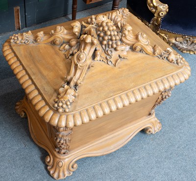 Lot 1111 - A Victorian Carved Pine Cellarette, with grape...