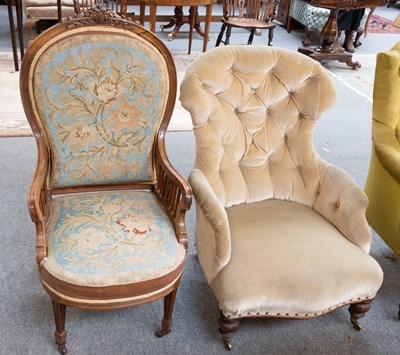 Lot 1222 - A French Carved Rosewood Armchair, together...