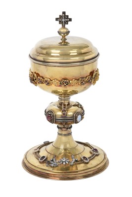 Lot A Victorian Silver-Gilt, Multi-Gem Set and Gold-Mounted Ciborium and Cover