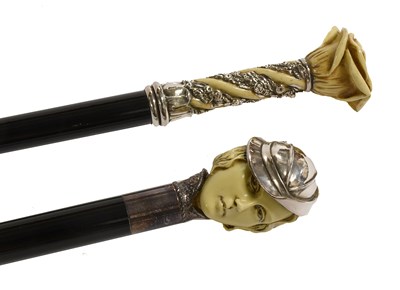 Lot A Composition and Silver Mounted Walking Cane...