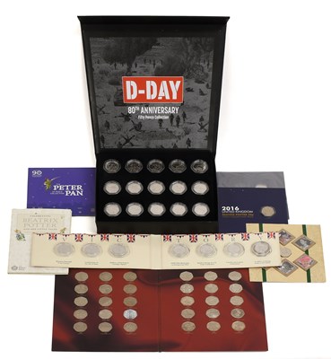 Lot 448 - Mixed Commemorative 50ps, 69 coins, various...