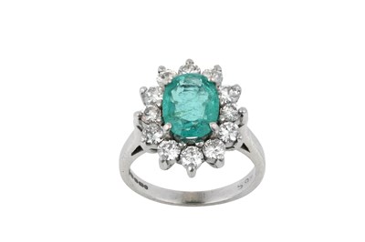 Lot 2301 - An 18 Carat White Gold Emerald and Diamond...
