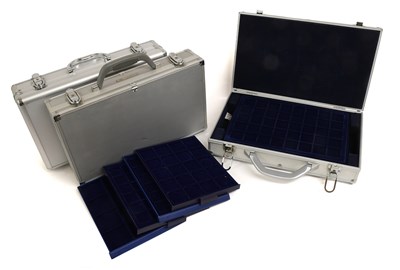 Lot 497 - 3x Aluminium Coin Collectors Cases, with...