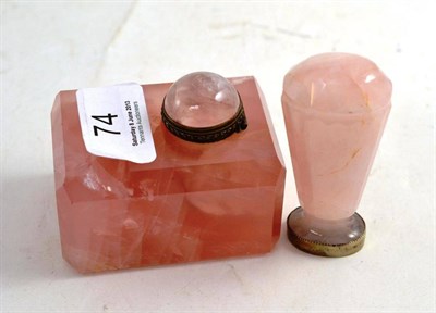 Lot 74 - A rose quartz inkwell and seal